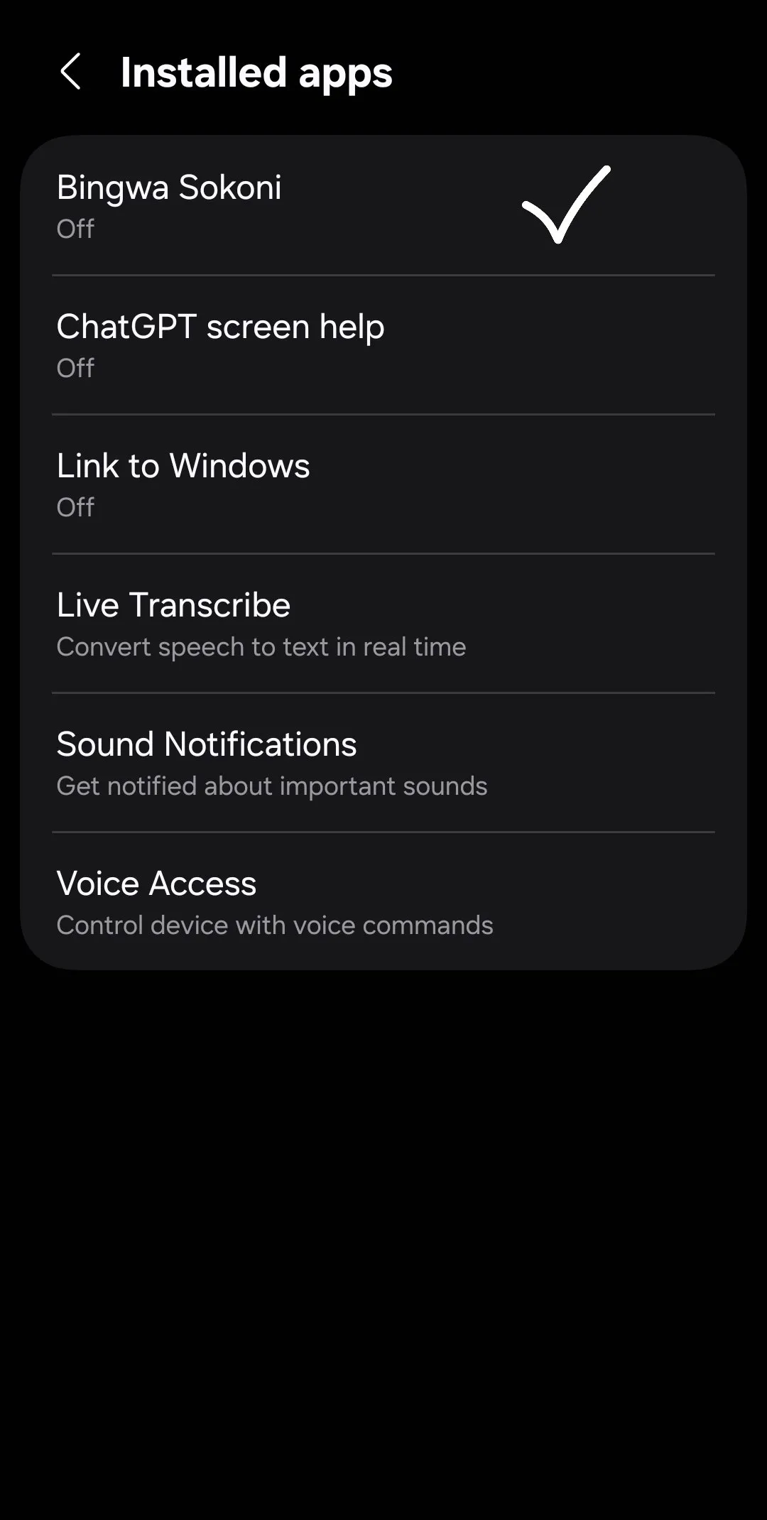 Accessibility App Settings